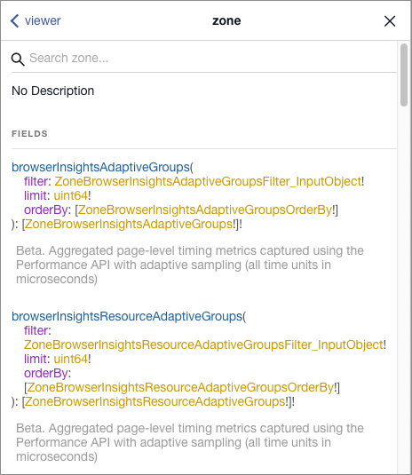 Fields section displaying datasets available