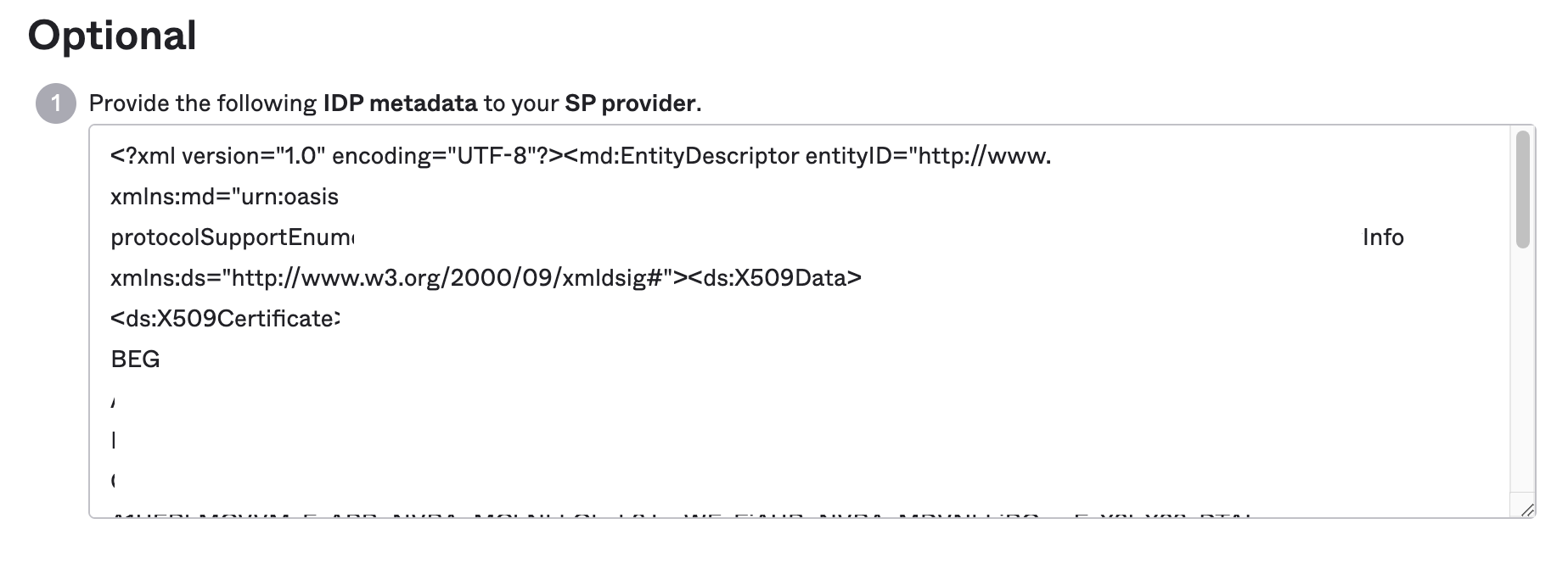 Copy and save the XML metadata to use later in the Cloud Email Security dashboard